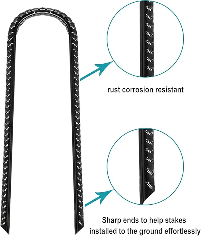 Eurmax USA Ground Anchors, Heavy Duty Ground Stakes, Trampoline Stakes, Tent Stakes Anchor Kit for High Wind, 12” Galvanized Steel Rebar Stakes, Metal Stakes, Trampoline Accessories,Pack of 8(Black)