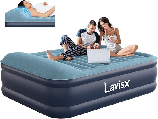 Queen Air Mattress 20” Top Pillow with Built in Pump, 2 Mins High Speed Inflation Luxury Auto Stop Pump Blow Up Mattress Comfort Air Bed, Colchones Inflables
