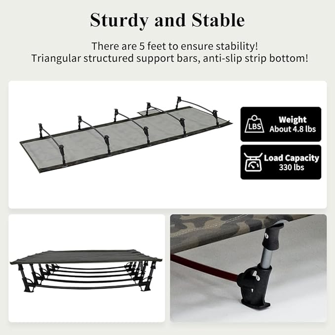 TOMOUNT Camping Cot Ultralight Folding Backpacking Cot Length 6.23ft, Width 2.3ft for Camping Hiking Camping Cots for Adults(Green)