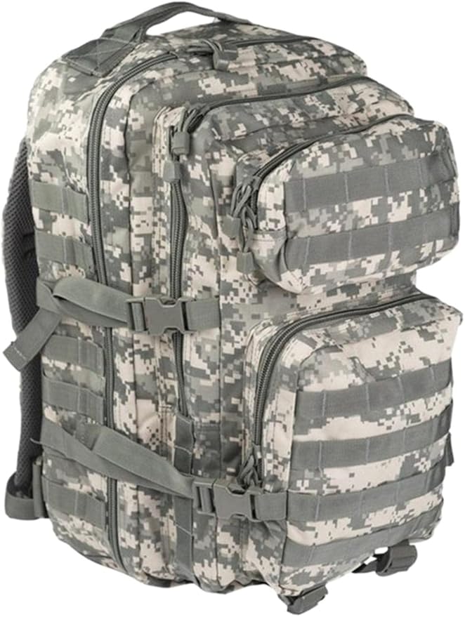 Mil-Tec Unisex Assault Pack - Rugged Durable Lightweight Ergonomic Versatile Tactical Outdoor Camping Hiking Backpack with Adjustable Padded Shoulder Straps & MOLLE Loops, ACU Camo, 36L