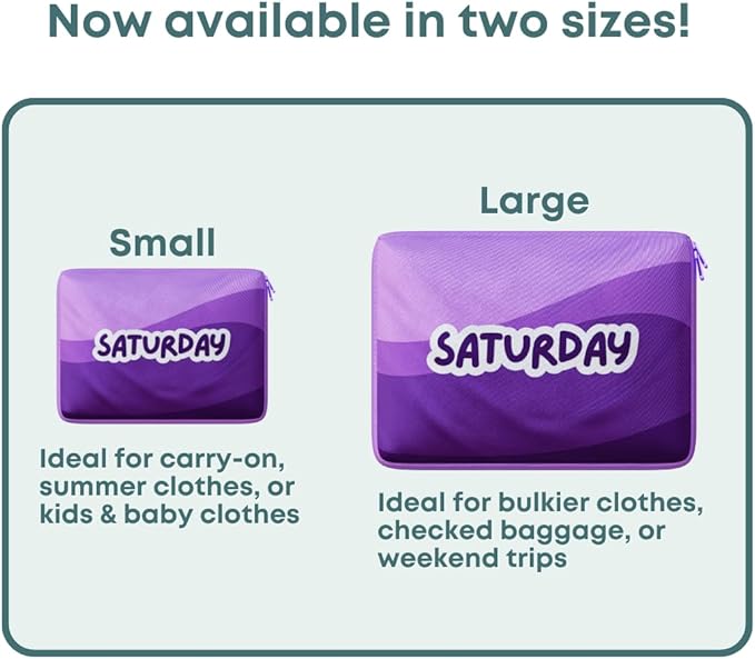 Packing Cubes for Kids & Baby Days of the Week 7 Set Daily Outfit Suitcase Organizers for Boys and Girls Summer Camp, Cruise, and Family Vacation (Small)