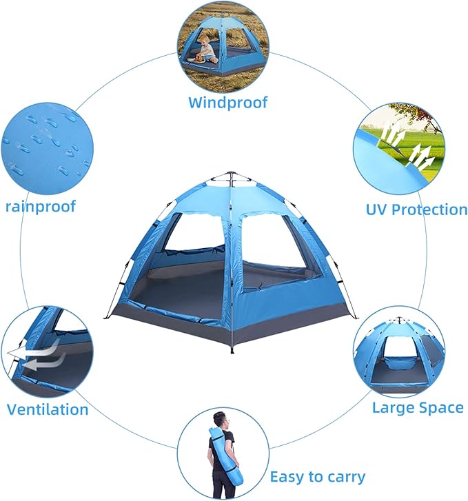 Large Camping Instant Tents,Automatic Waterproof Family Camping Tent,Easy Setup Camping Tents,Lightweight Backpacking Tent,for Outdoor Beach Hunting Hiking Travel