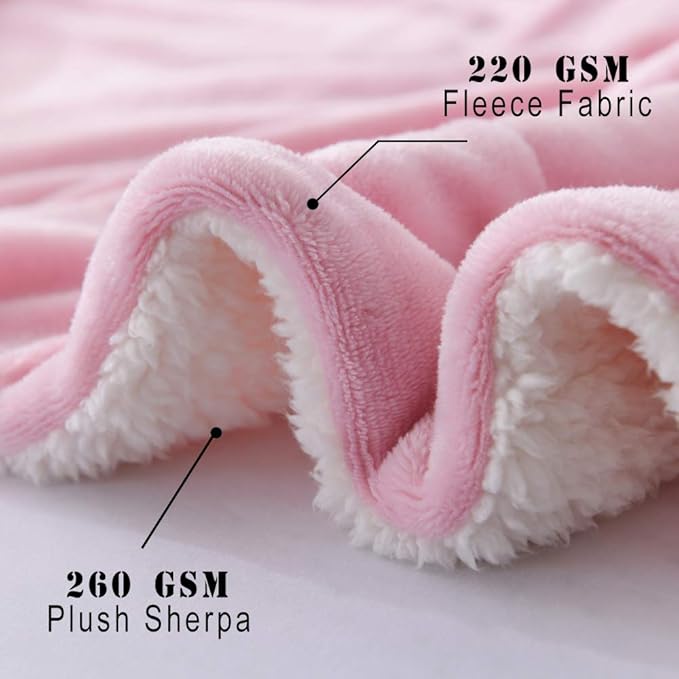NANPIPER Flannel Blanket Reversible Sherpa Throw Blanket Super Soft Fuzzy Plush Microfiber for Fur Baby/Gift Lightweight(50"x60",Pink)