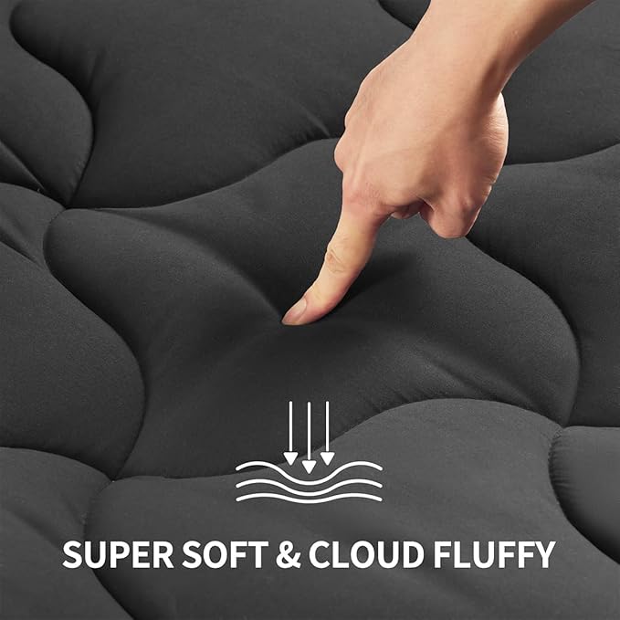 SLEEP ZONE Twin Mattress Pad, Cooling Mattress Topper, Quilted Fitted Mattress Cover, Machine Washable Mattress Protector, Soft Fluffy Down Alternative, Deep Pocket 8~21 inch (Black, Twin)