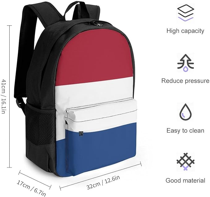 Rucksack Anti-Theft Multipurpose Large Capacity Carry On Bag, Netherlands Flag Travel Hiking Bag Day Pack With Side Pockets