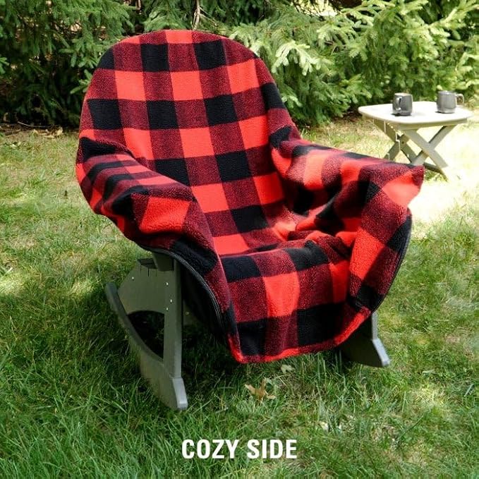 The Chair Blanket™ Reversible Waterproof with Sherpa Lining – Portable Outdoor Cover for Camping, Sports & Patio – Folds into Carry Pouch with Strap - Buffalo Plaid