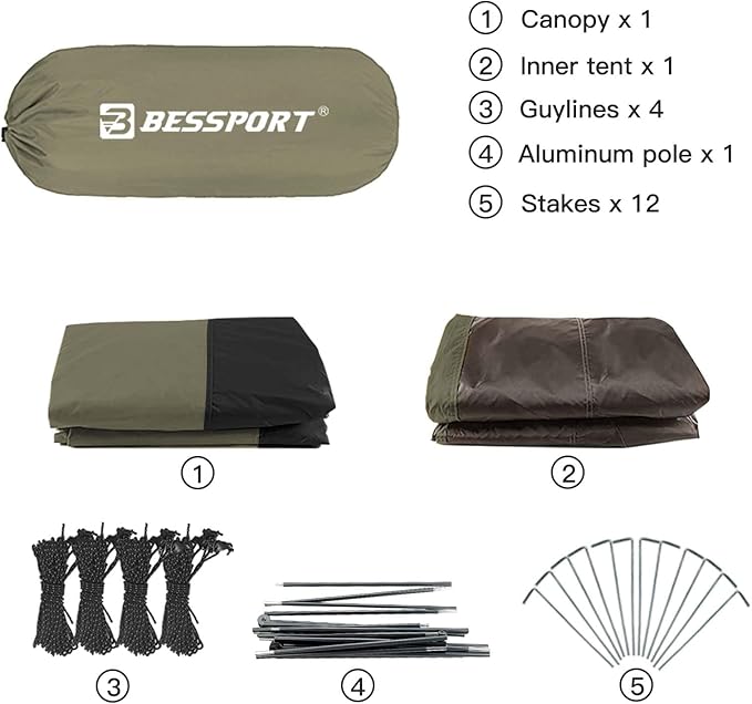 Bessport Camping Tent for 2-3 Person, Lightweight Backpacking Tent Waterproof Windproof Two Doors Easy Setup Double Layer Outdoor Tents for 3 to 4 Seasons, Suitable for Outdoor,Hiking,Camping