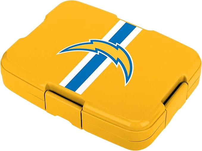 FOCO NFL Unisex-Adult Officially Licensed Team Color Stripe Primary Logo Football Leak Proof 5 Compartment Bento Lunch Box - Los Angeles Chargers