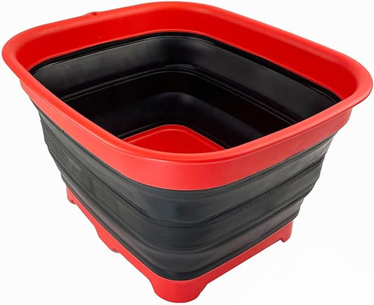 SAMMART 15L (3.9 Gallon) Collapsible Dishpan with Draining Plug - Foldable Washing Basin - Portable Dish Washing Tub - Camping & Space Saving Kitchen Storage Tray (Vermeil/Black)