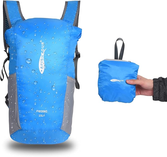 Ultralight Water Resistant Backpack for Men & Women, 15L Packable Hiking Daypack, Roll Top Closure Small Dry Bag Backpack for Cycling,Camping,Skiing, Boating (Blue)