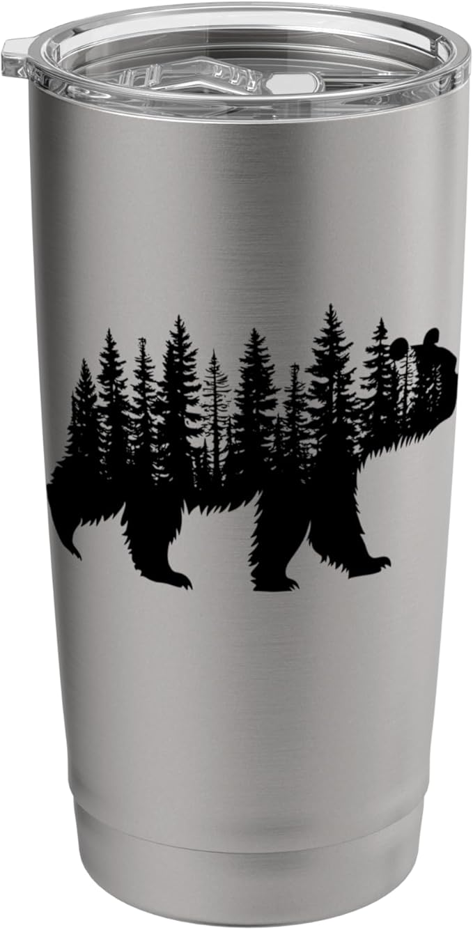 Forest Trees Wildlife Animal Retro Outdoor Nature bear Lover Stainless Steel Insulated Tumbler