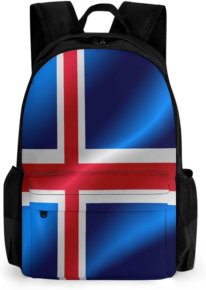 Polyester Daypack Backpack for Climbing Outdoors Running, Big Capacity Multipurpose Anti-Theft Bookbag, Flag Of Iceland Travel Hiking Camping Rucksack