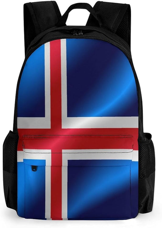 Polyester Daypack Backpack for Climbing Outdoors Running, Big Capacity Multipurpose Anti-Theft Bookbag, Flag Of Iceland Travel Hiking Camping Rucksack