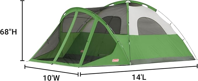 Coleman Evanston Tent with Screen Room 6/8 Person Weatherproof Tent Sets Up in 15 Mins Included Rainfly & Carry Bag Made of PFAS-Free Materials