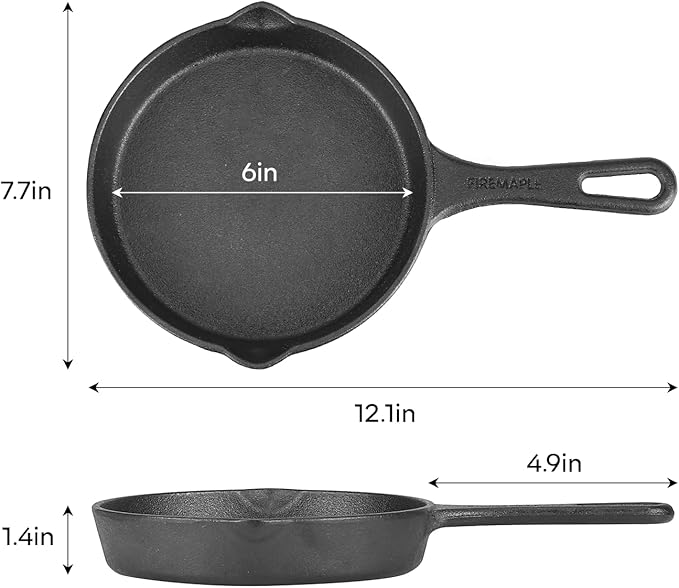 Fire-Maple Blackhawk 6" Cast Iron Skillet - Non-Stick Frying Pan with Even Heat Distribution for Bushcraft,Camping and Home Uses- Portable, Easy Storage - 600ml Capacity