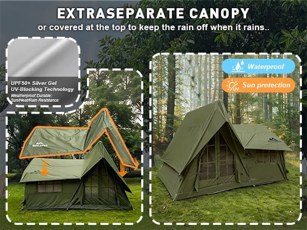 Inflatable Tents for Camping 8-10 Person, Luxury Inflatable Tent House with Stove Jack, Waterproof Portable Inflatable Camping Tent with Rainfly