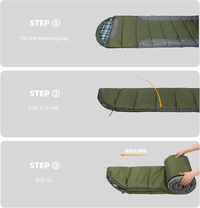 Cotton Flannel Liner Sleeping Bag for Adults Teens Kids, Cold Weather &Warm, 3 Seasons, Lightweight Compact Camping Essentials Equipment, Hiking, Outdoor, Travel