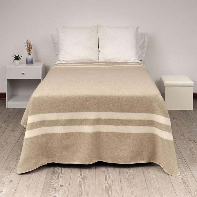 Thick Alpaca Wool Blanket Heavyweight for Camping Outdoors or Using Indoors | Soft Peruvian Alpaca Wool Blankets (Beige - Ivory, Twin)