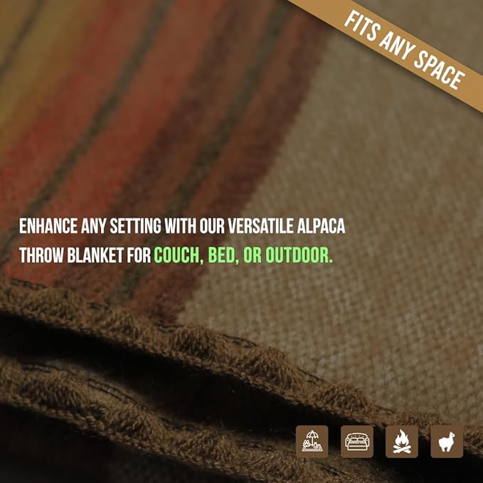 Alpaca Wool Blanket - Twin Size Bed Throw & Warm, Lightweight, Couch or Camp - Outdoor - 75 x 38 Inches (Brown)