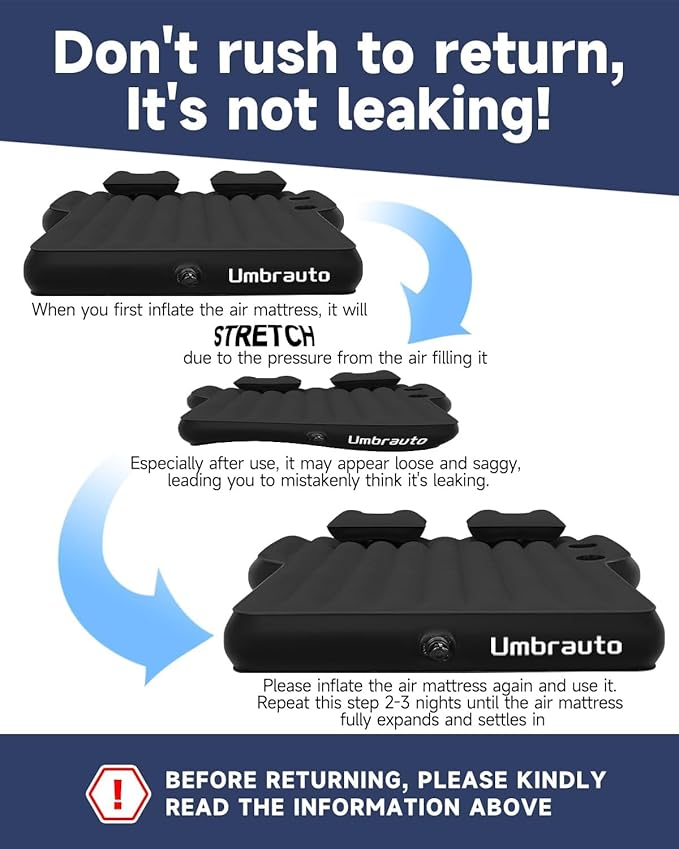 Umbrauto Air Mattress for Tesla Model Y, Custom Inflatable Camping Bed for Back Trunk, Upgraded Sleeping Pad w/Soft Flocking Surface, Durable 210T Fabric Bottom, Portable Pump for SUV Outdoor Travel