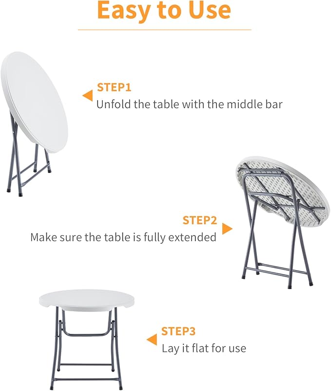 BOOSDEN 32'' Foldable Round Table, Portable Plastic Folding Card Table, Indoor Outdoor Utility Circle Folding Table for Party, Event, Camping, Picnic, Banquet, Beach, BBQ, Dining, Backyard
