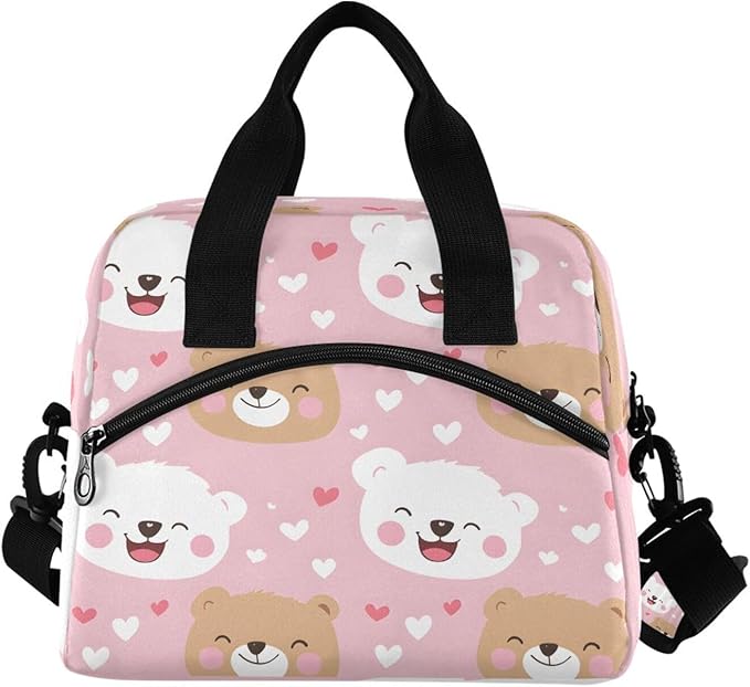 ALAZA White Bear Brown Pattern Lunch Box for Men Women Adults Insulated Lunch Bag Cooler Bag with Adjustable Shoulder Strap for Work Picnic Travel