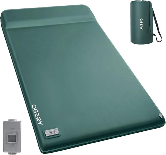 OGERY Self Inflating Sleeping Pad with Electric Pump, 3.15" Ultra-Thick Memory Foam Camping Pad, 4 Season Camping Mattress Pad with Built-in Pillow, Camping Essentials Gear for Tent Travel Car