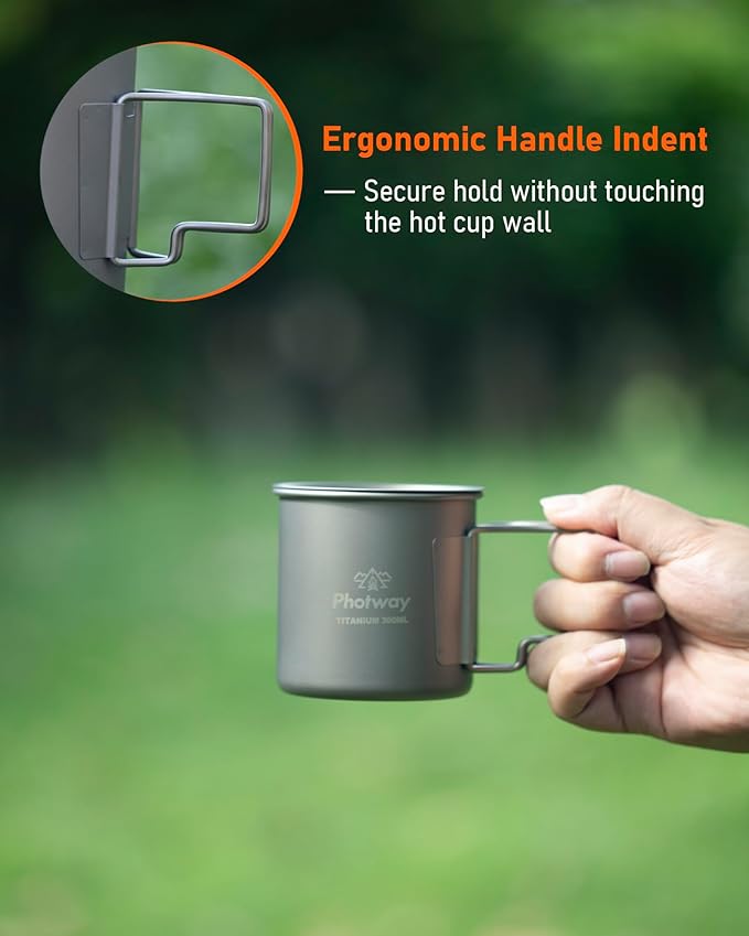 Camping Titanium Mugs Cups 300ml Camp Coffee Mug with Lid - Ultralight Backpacking Camp Cup for Hiking Backpacking Camping Open Fire