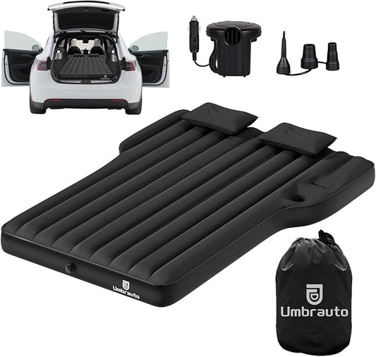 Umbrauto Air Mattress for Tesla Model Y, Custom Inflatable Camping Bed for Back Trunk, Upgraded Sleeping Pad w/Soft Flocking Surface, Durable 210T Fabric Bottom, Portable Pump for SUV Outdoor Travel