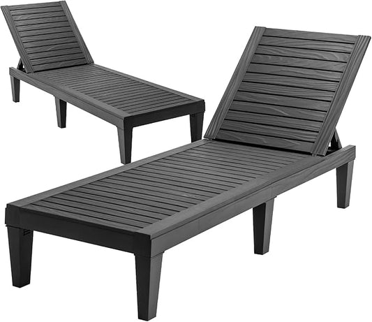Tangkula Outdoor Chaise Lounge Chair, Lightweight Patio Lounge Recliner Chair with Adjustable Backrest, 5 Reclining Positions Chaise Lounger for Patio, Beach, Balcony, Poolside, Backyard (2, Black)