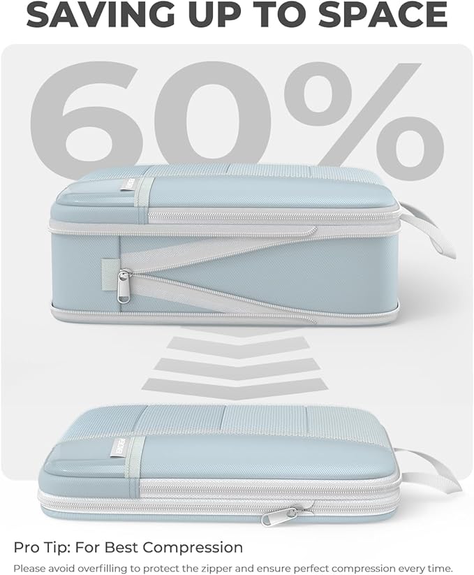 Percover Compression Packing Cubes 4-Piece Set, Packing Cubes Compression for Travel with Label Pockets, Travel Organizer for Carry On & Checked Luggage, Slate Blue