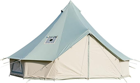 Canvas Bell Tent - 4 Seasons Glamping Tent with Stove Jack for Family Camping - Waterproof