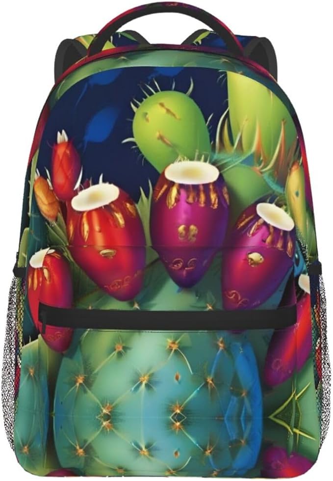 Backpack Multipurpose Anti-Theft Large Capacity Bookbag, Colorful Cactus Art Travel Hiking Daypack With Side Pockets