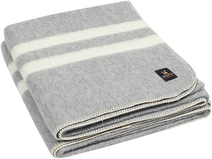 Thick Alpaca Wool Blanket Heavyweight Camping Outdoors Indoors Soft Peru Queen Size Stripes Design (Soft Gray - Ivory Stripes, Queen Size)