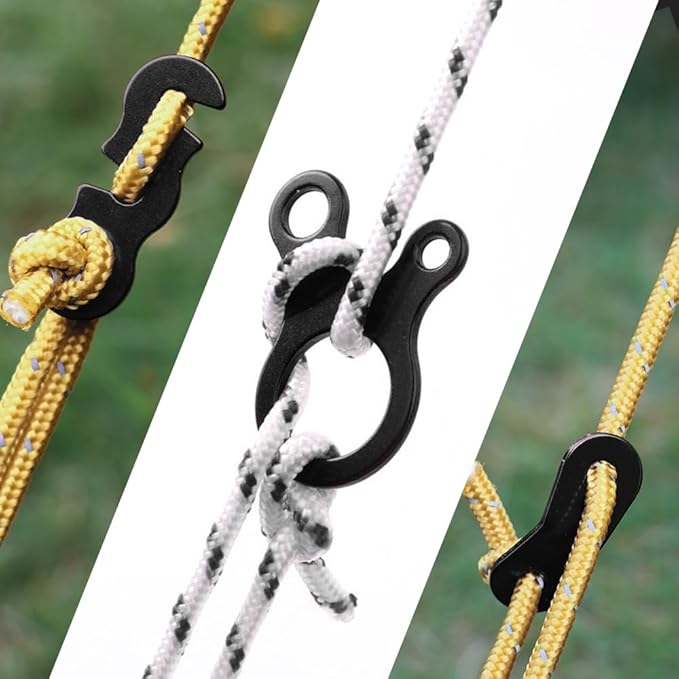 Guyline Tensioner Tent Rope Tensioner - 24Pcs - Alloy Camping Tent Guyline Cord Adjuster Combination Camping Gear (Black, Joints)