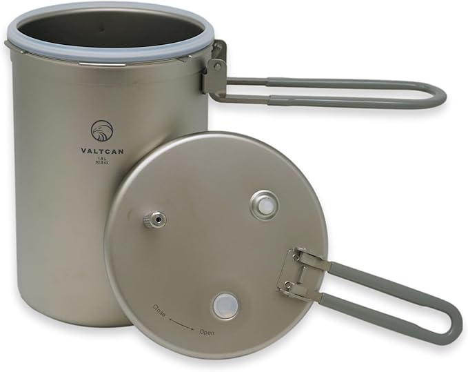 Valtcan 1800ml Titanium Pressure Rice Cooker Pot with Locking Lid | Lightweight Camping & Backpacking Cookware | Pure Titanium Bento Lunch Box | Rapid, Easy Rice & One-Pot Meals