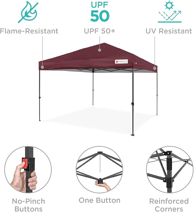 Best Choice Products 12x12ft Pop Up Canopy Tent, Outdoor Shade, 1 Person 1 Minute Set Up, Carry Case, 4 Weight Bags - Burgundy