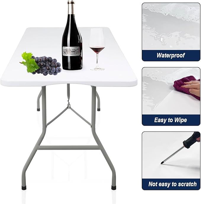 2 PCS 70.8" W X 29" D X 29" H - 6 ft White Folding Table White Portable Heavy Duty Plastic Fold-in-Half Utility Foldable Table for Camp，Picnic & Party