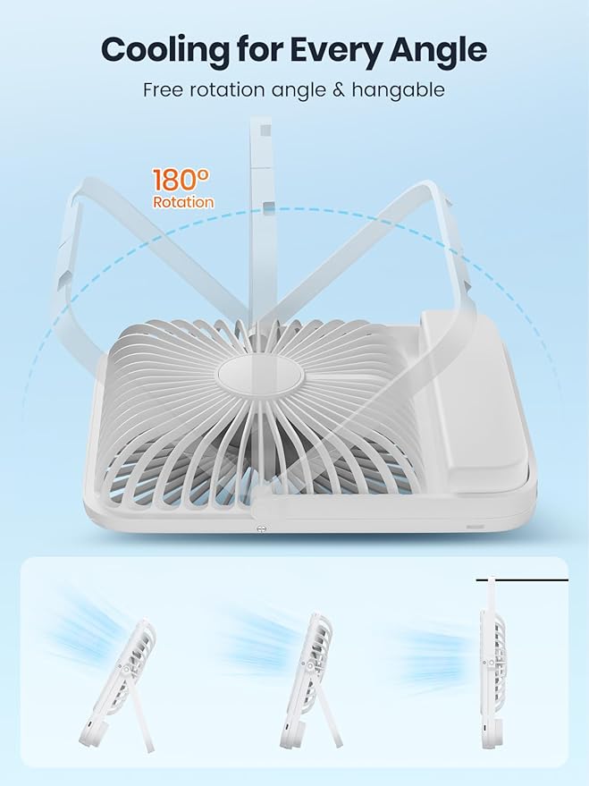 Warmco 10000mAh Portable Travel Fan 7-inch, [10-24H Runtime] Ultra-thin Digital Display Mini Desk Battery Operated Fan for Bedroom, Camping, Cruise Essentials 2025