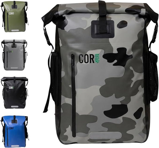 COR Surf Waterproof Backpack with Laptop Sleeve | Heavy Duty Hiking, Kayak Dry Bag Backpack | Roll-Top Closure (40L Camo)