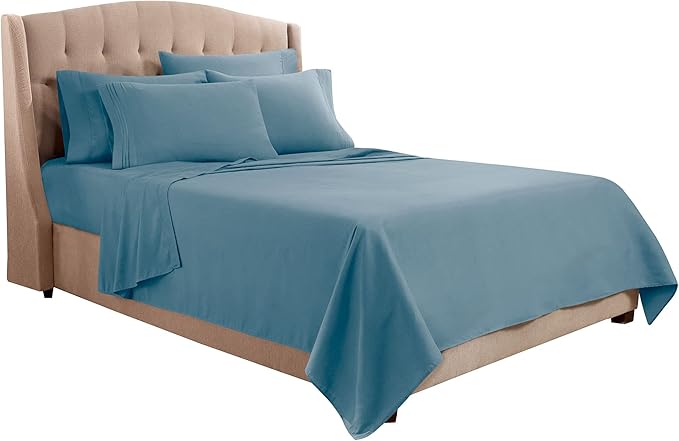 Clara Clark Flex Top King Sheets, 6 Piece Set - Hotel Luxury Sheets for Top Split King Bed, Super Soft Bedding Set, Head Split King Blue Heaven