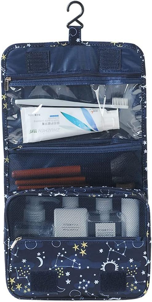 Trawila Travel Hanging Toiletry Bag Cosmetic Bag Makeup Organizers for Men & Women with Sturdy Hook (Navy Stars and Moon)