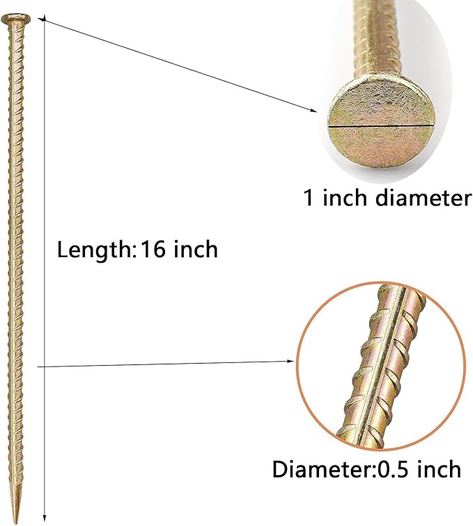 16 Inch Rebar Stakes (12 Pack)- 0.5 Inch Diameter Galvanized Steel Ground Anchors - Heavy Duty Plant Support Garden Stake for Speed Bump, Wheel Stop, Tent Stakes Metal Rebar Support