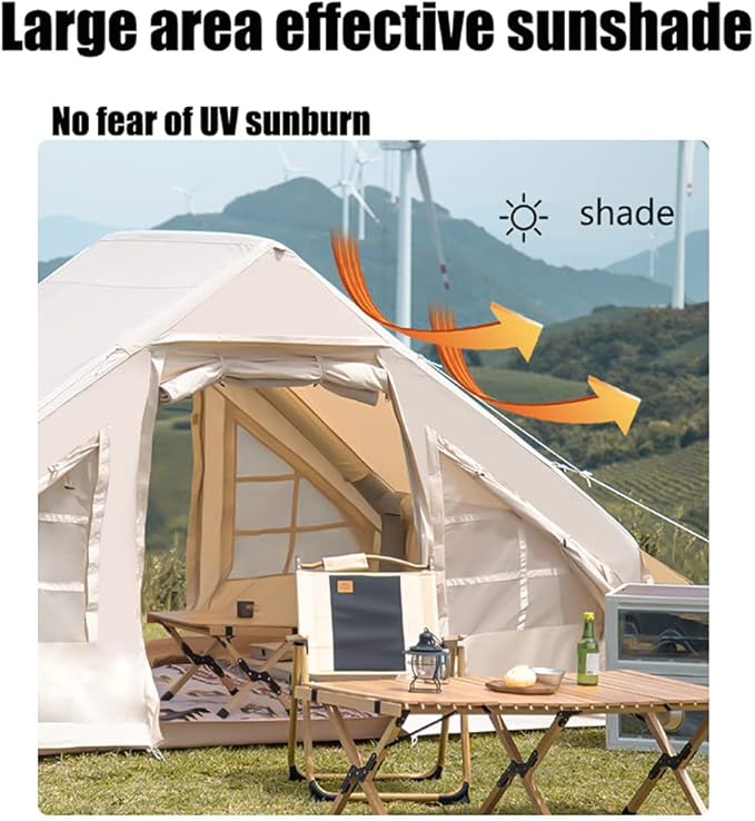 Inflatable Glamping Tent, 3-5 Person Family Tent, 4 Season Waterproof Windproof Large Air Tent with Air Pump and Carry Bag, for Outdoor, Camping, Hiking, Mountaineering