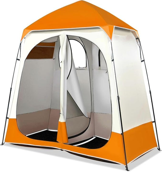 VINGLI 2 Room Shower Tent, 7.5 FT Instant Pop Up Shelter with Carrying Bag, Privacy Changing Room Tent,Perfect for Portable Toilet, Camping, Dressing, Outdoor Indoor, Easy Set Up