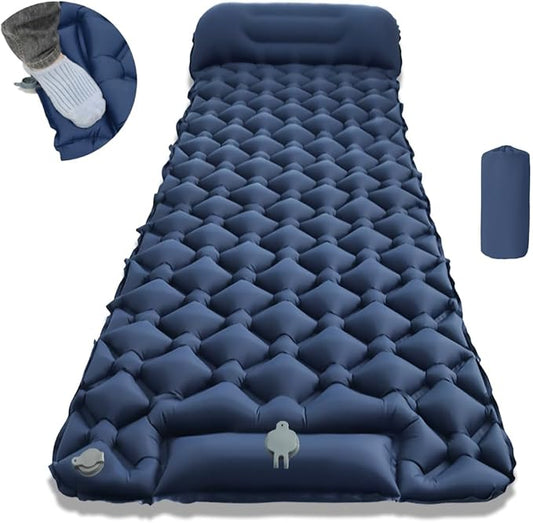 Fay Bless Sleeping Pad for Camping 1 Person, 200×65×6 cm, 30s Inflate by Foot-Pressing, Waterproof (Blue Single)
