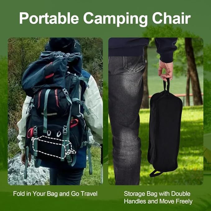 Camping Chair Portable Lightweight Camping Chairs for Adults Foldable 600D Oxford Ultralight Backpacking Chair with Breathable Mesh and Pocket for Outdoor Travel Hiking, Black