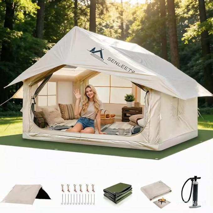 Inflatable Tents for Camping, Large Inflatable Camping Tent with Hand Pump, Easy Setup Tents for 4-6 People, Portable Glamping Tent