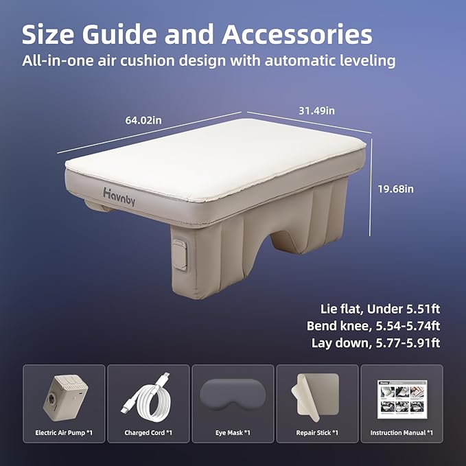 Truck Mattress, TPU Air Foam Camping Bed for Back Seat, Inflatable CozyPad with Rechargeable Built-in Pump, Portable Sleeping Mattress for GMC Pickup Cabin