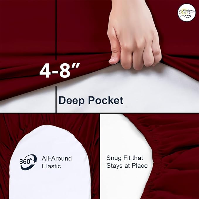 Cot Fitted Sheet 25 x 75, 100% Egyptian Cotton, 1 PC Cot Size Bottom Sheet Only, Perfect for Narrow Twin, Camp Bunk, Army Cots, Trifold Mattress, Camping Cot, Guest Bed Replacement(Burgundy)